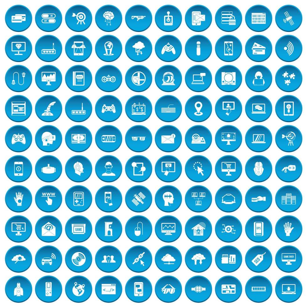 100 virtual icons set blue vector