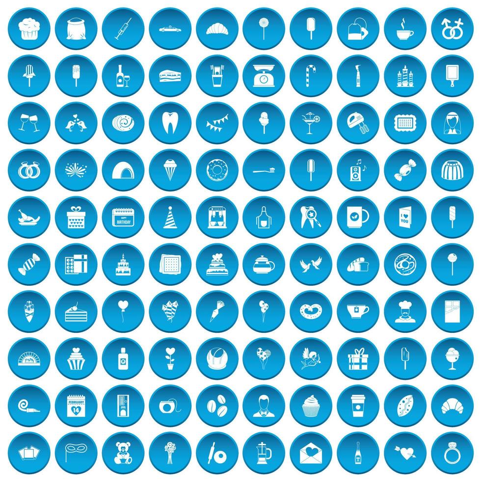 100 iconos de dulces set azul vector