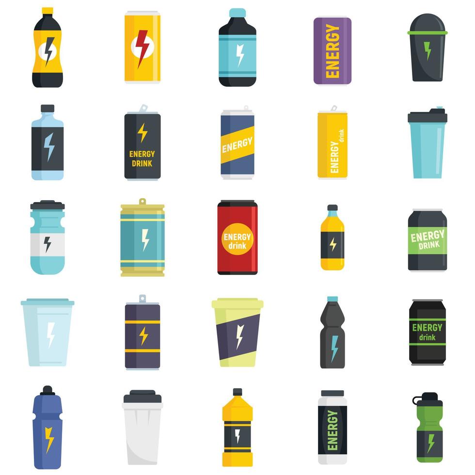 Energetic drink icons set flat vector isolated