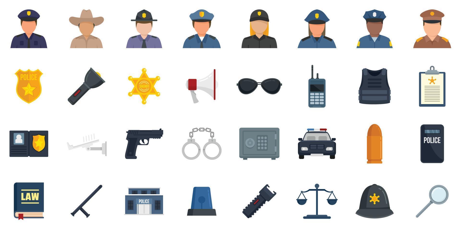 conjunto de iconos de policía vector plano aislado