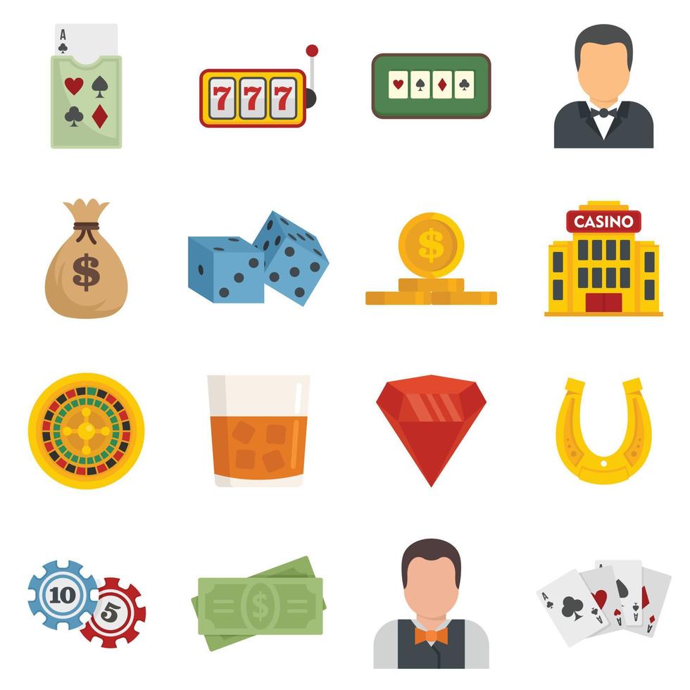 Croupier icons set flat vector isolated