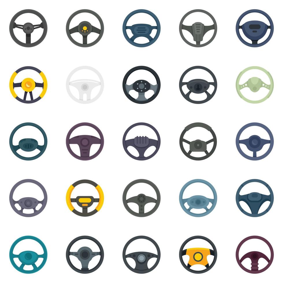 Steering wheel icons set flat vector isolated