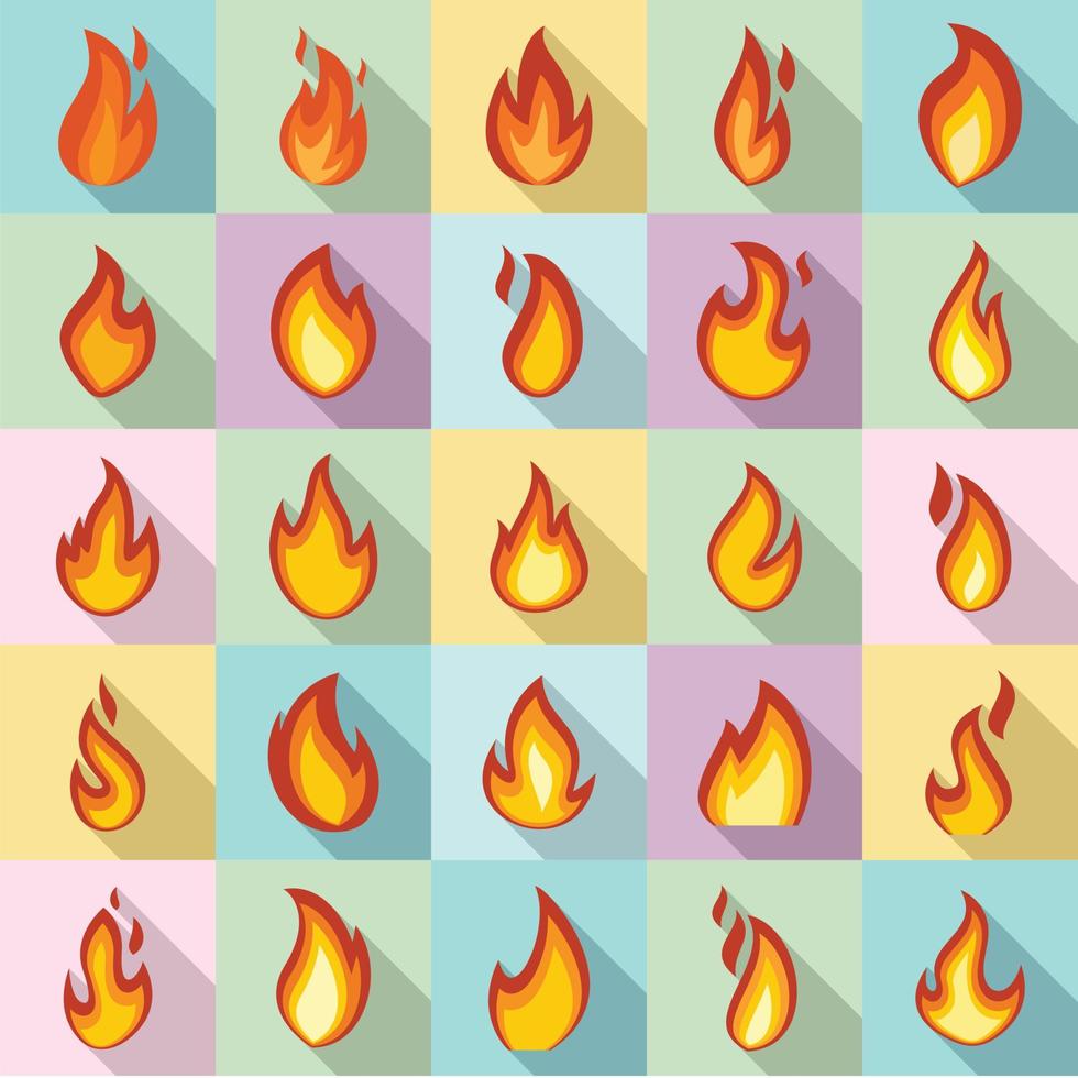 Fire flame icons set, flat style vector