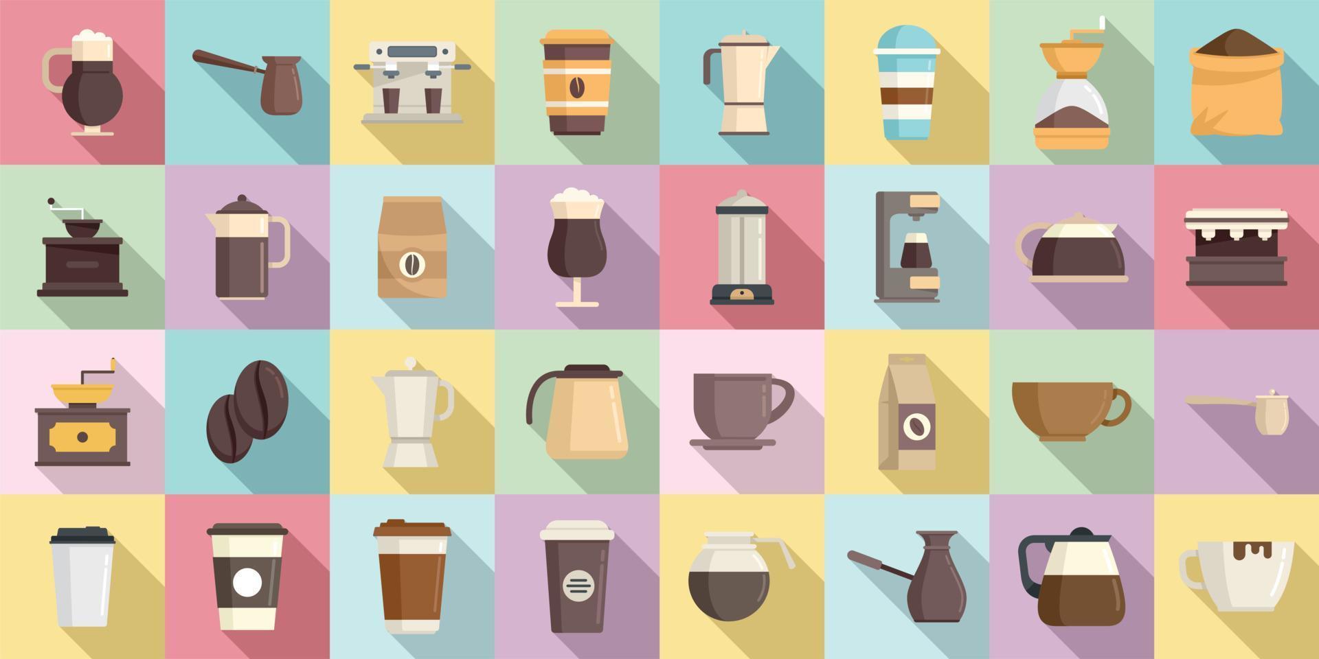 los iconos de café establecen un vector plano. taza de café