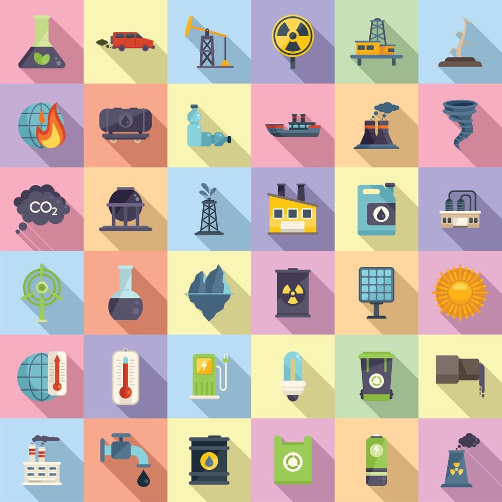 Global warming icons set flat vector. Climate change vector