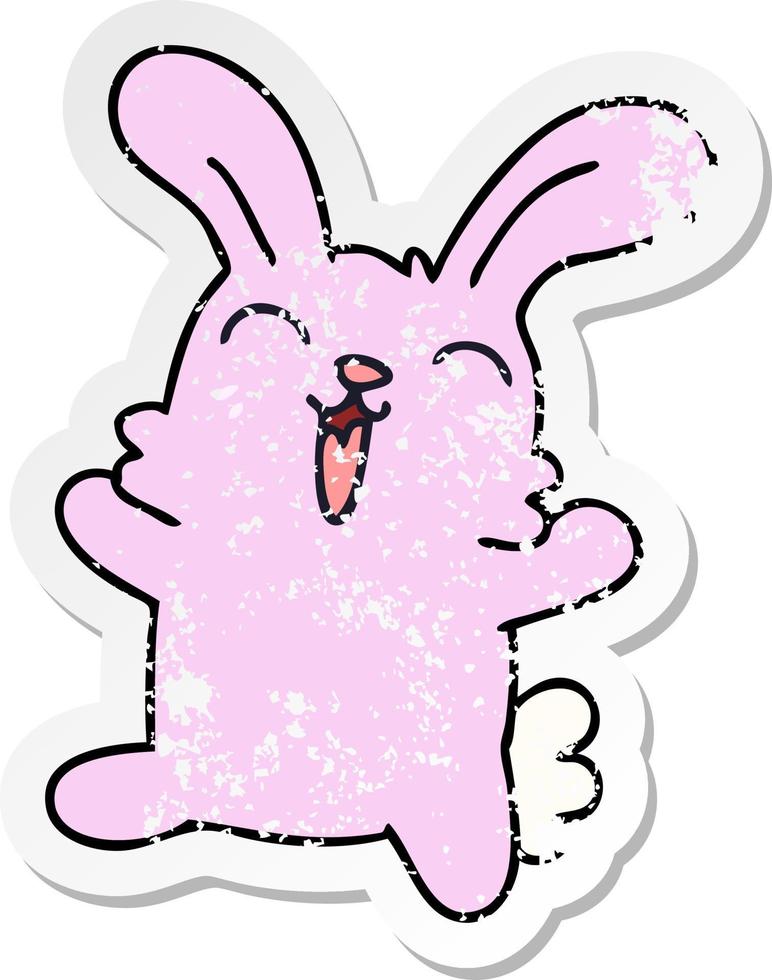 distressed sticker of a quirky hand drawn cartoon rabbit vector