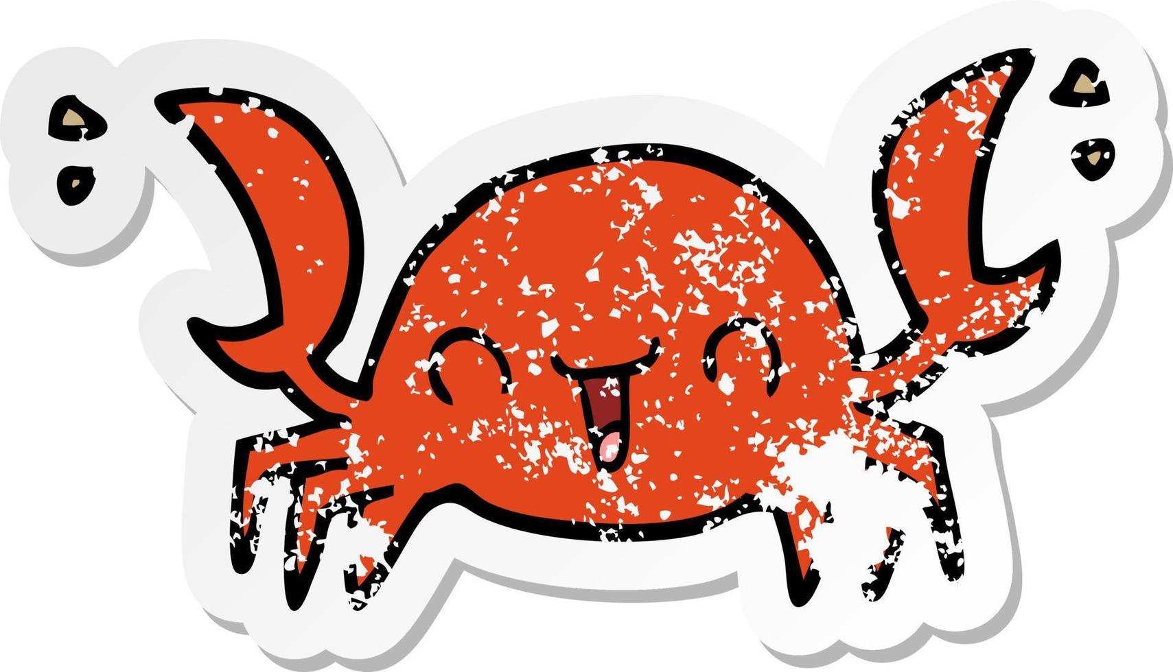 distressed sticker of a cartoon crab vector