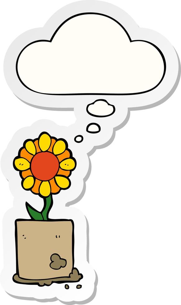 cartoon flower and thought bubble as a printed sticker vector