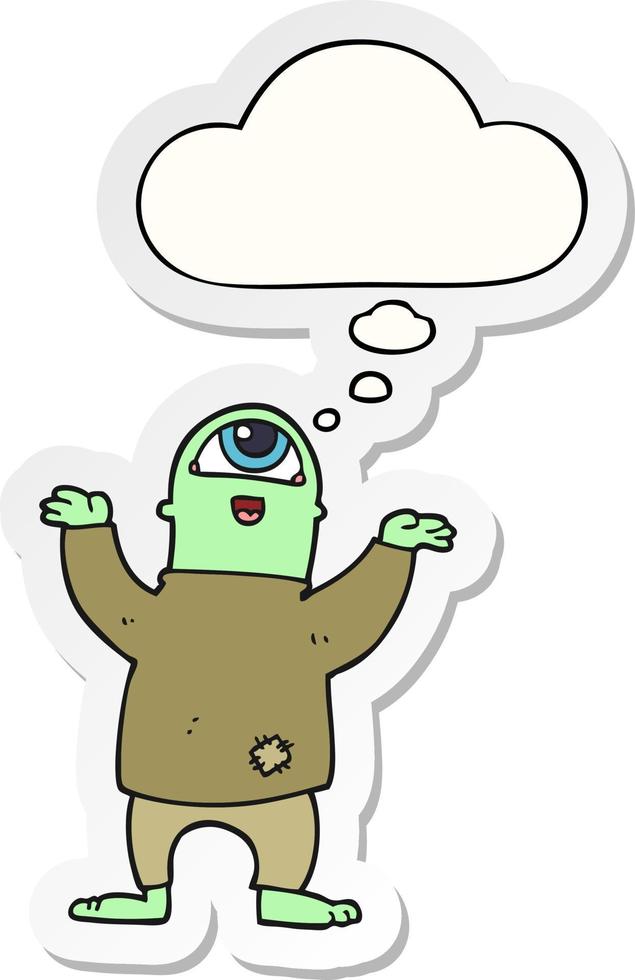 cartoon halloween monster and thought bubble as a printed sticker vector