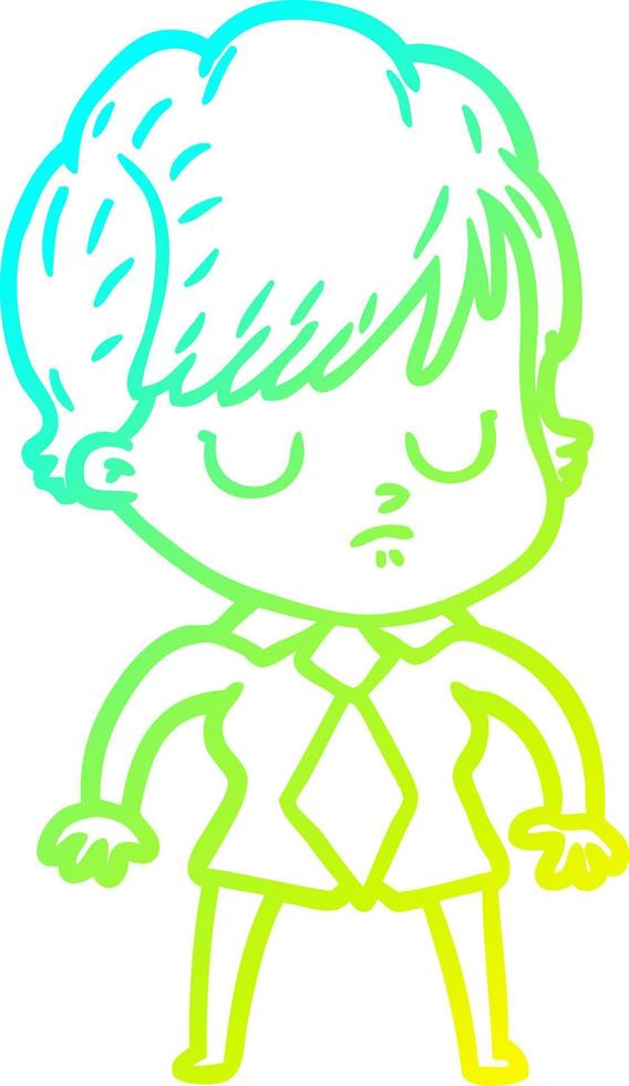 cold gradient line drawing cartoon woman vector