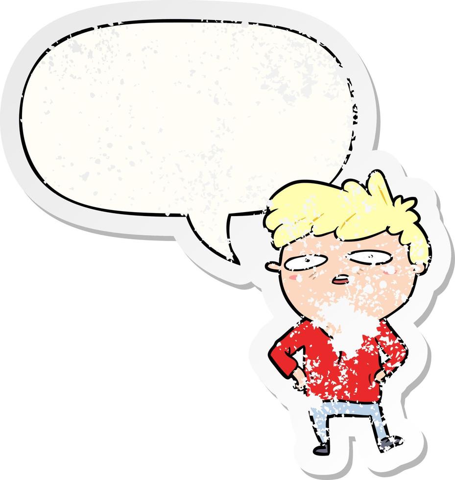 cartoon impatient man and speech bubble distressed sticker vector