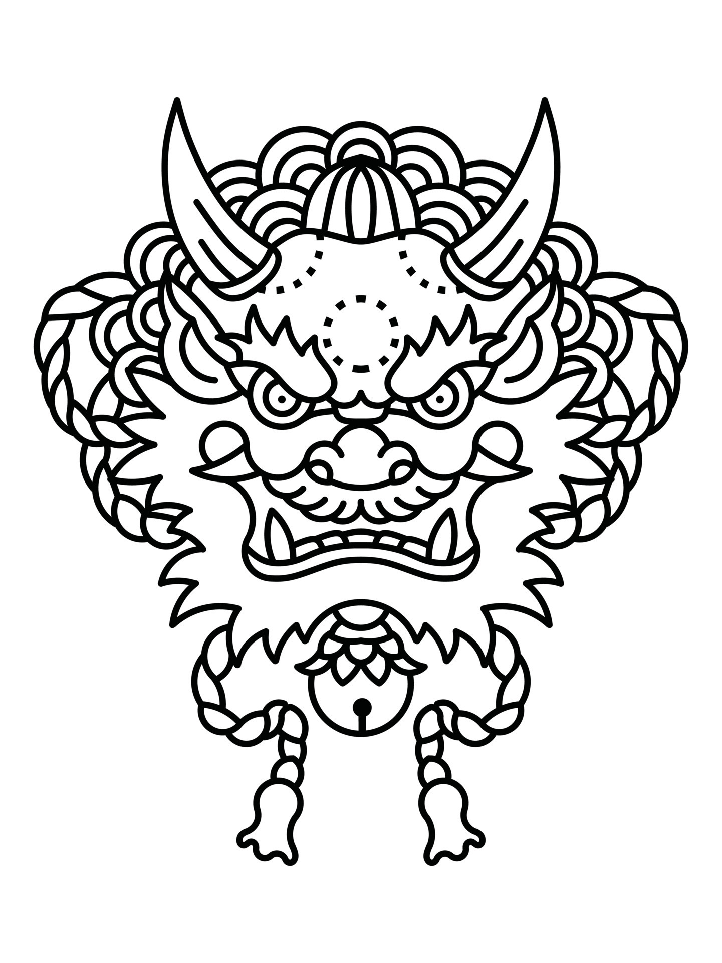 Hand drawn Japanese Oni demon mask coloring page 8634121 Vector Art at