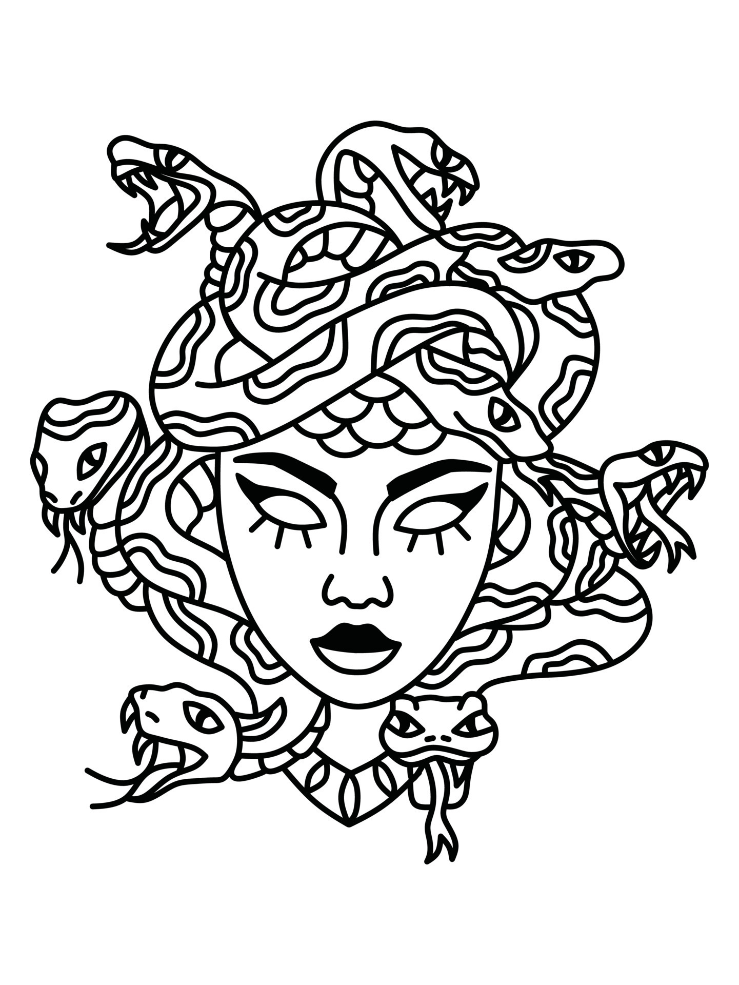 cabeza de medusa con serpientes mito griego criatura coloreando ilustración  vectorial. cabeza de mujer abstracta minimalista de arte lineal. diosa del  pelo de serpientes 8634125 Vector en Vecteezy