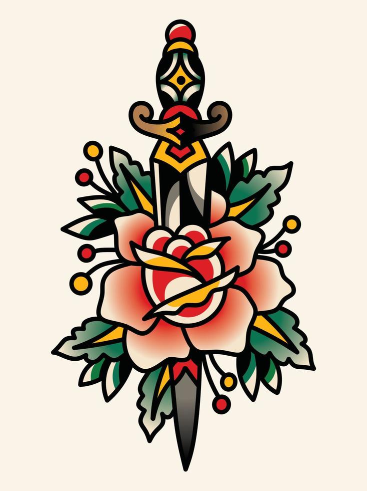 flash de tatuaje tradicional rosa con cuchillo. ilustración vectorial 8634130 Vector en Vecteezy