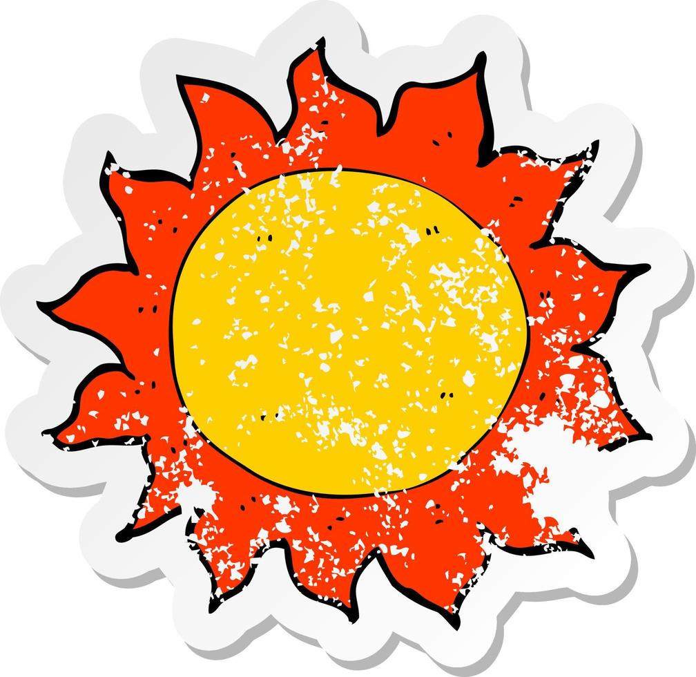 retro distressed sticker of a cartoon sun vector