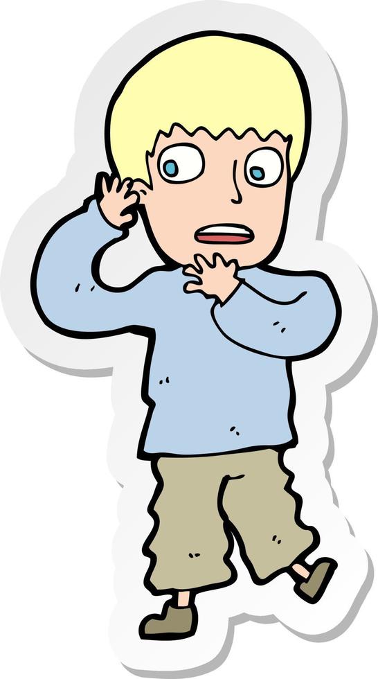 sticker of a cartoon frightened boy vector