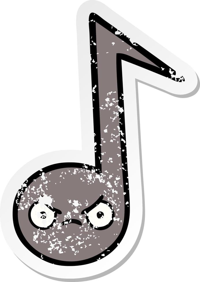 distressed sticker of a cute cartoon musical note vector