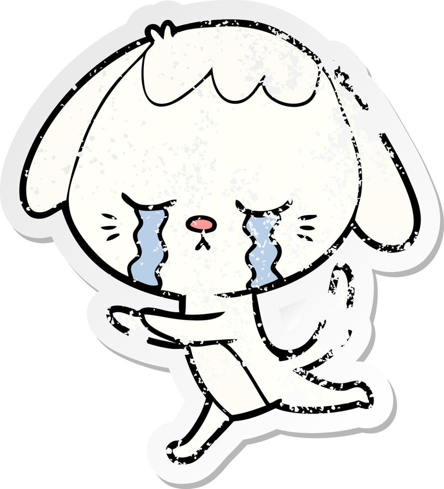 distressed sticker of a cartoon crying dog vector