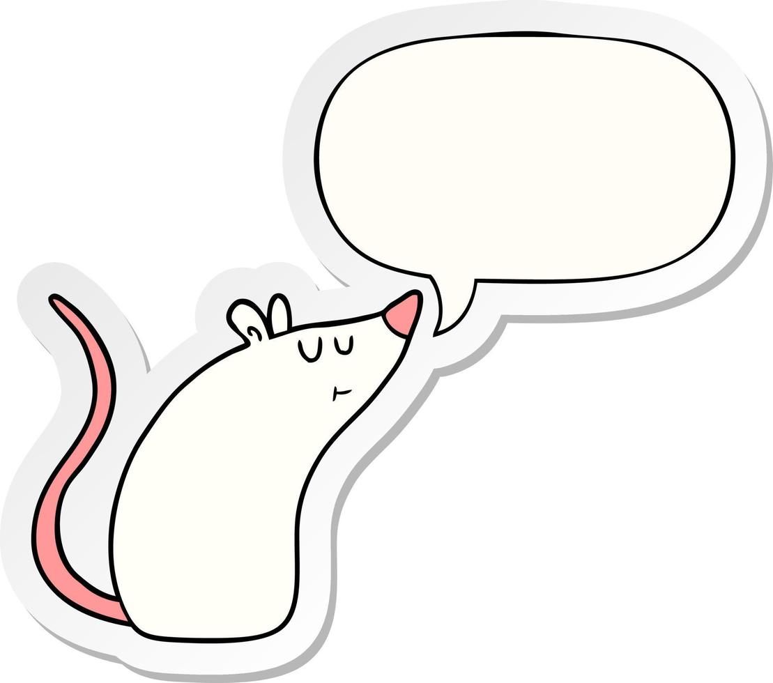 cartoon white mouse and speech bubble sticker vector