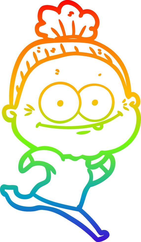 rainbow gradient line drawing cartoon happy old woman vector