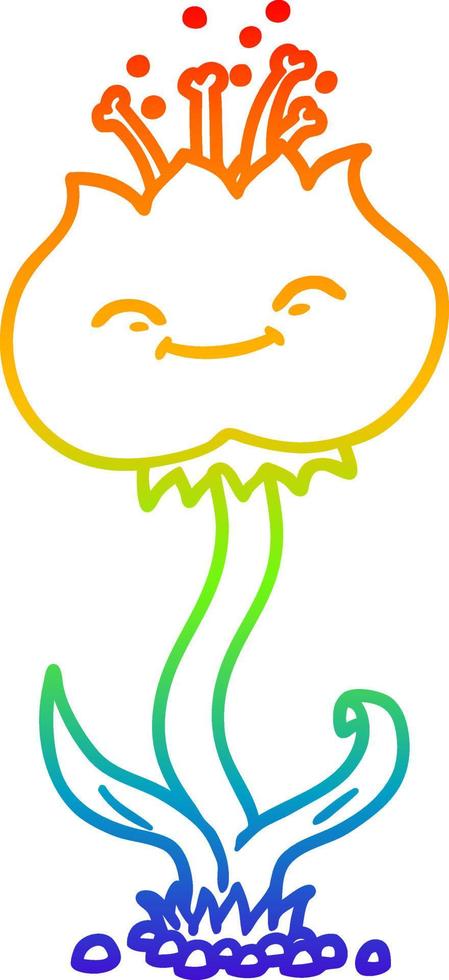 rainbow gradient line drawing cute cartoon flower vector