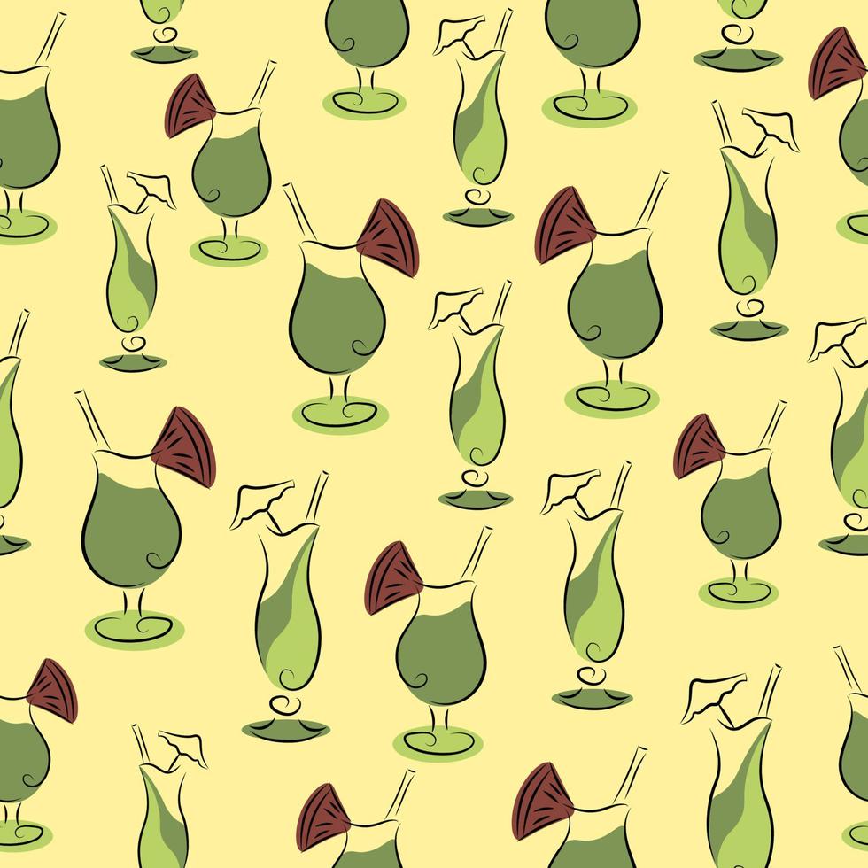 Seamless background. A cocktail with a straw and a slice of lemon. vector