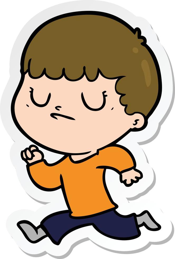 sticker of a cartoon grumpy boy vector