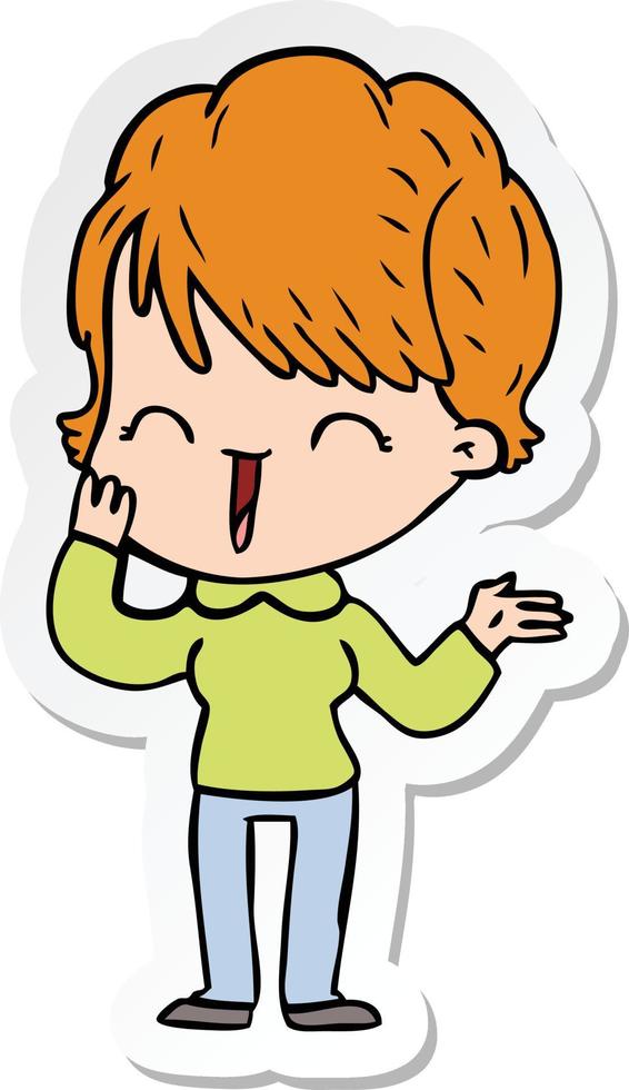 sticker of a cartoon laughing woman vector