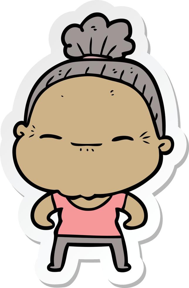 sticker of a cartoon peaceful old woman vector