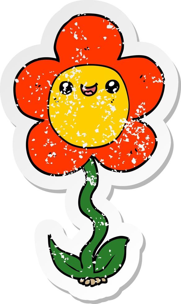 distressed sticker of a cartoon flower vector