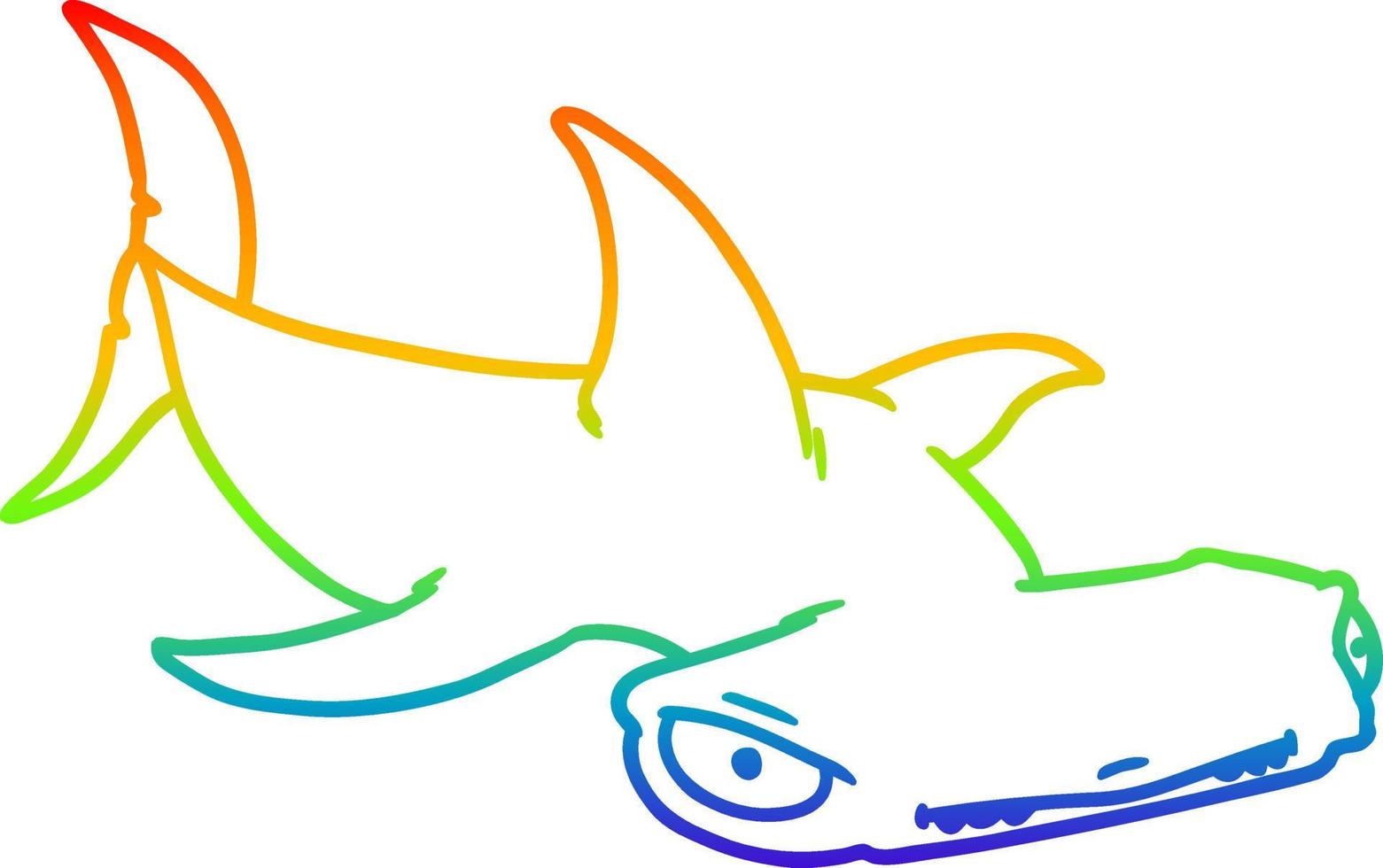 rainbow gradient line drawing cartoon hammerhead shark vector