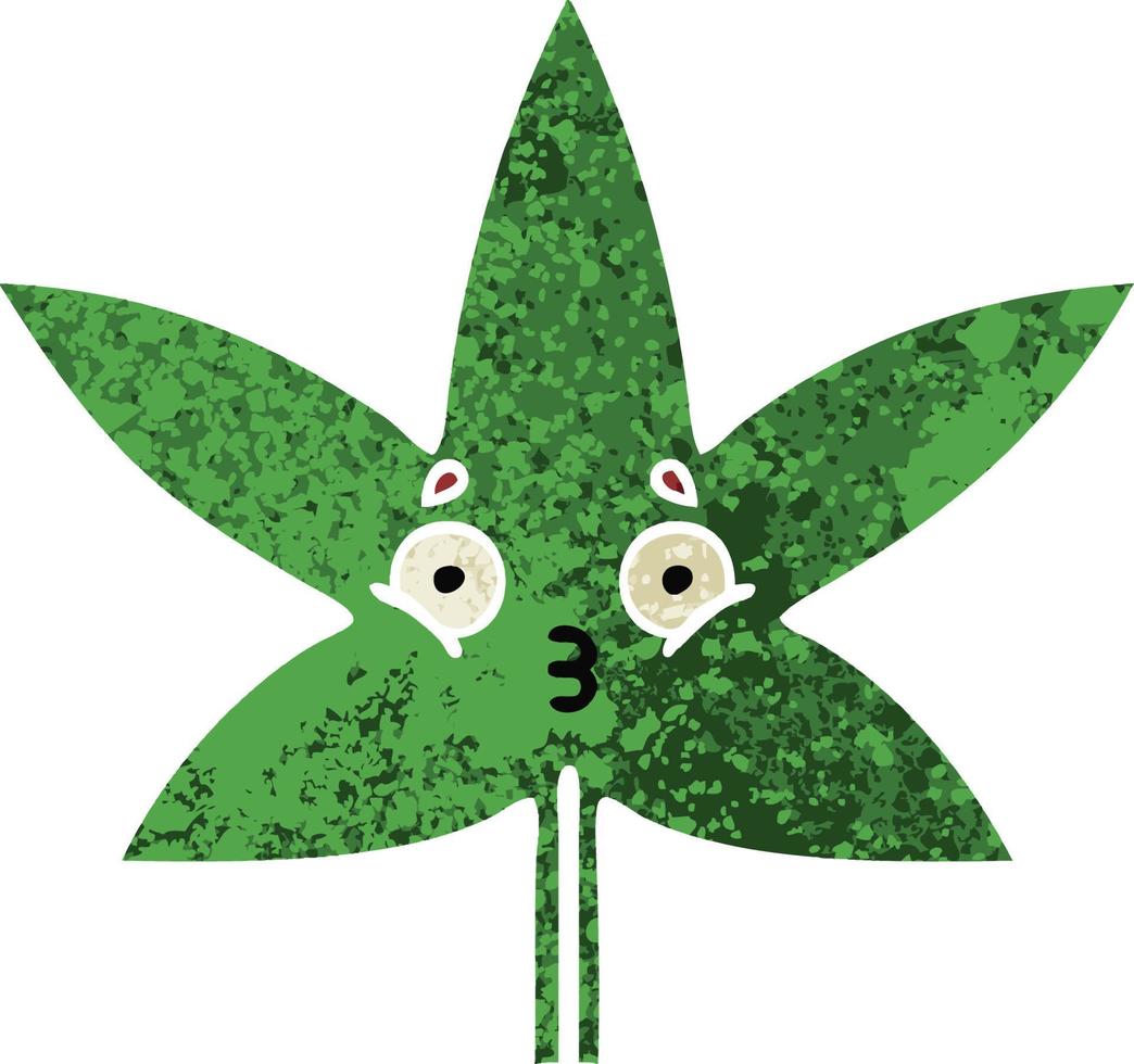 retro illustration style cartoon marijuana leaf vector