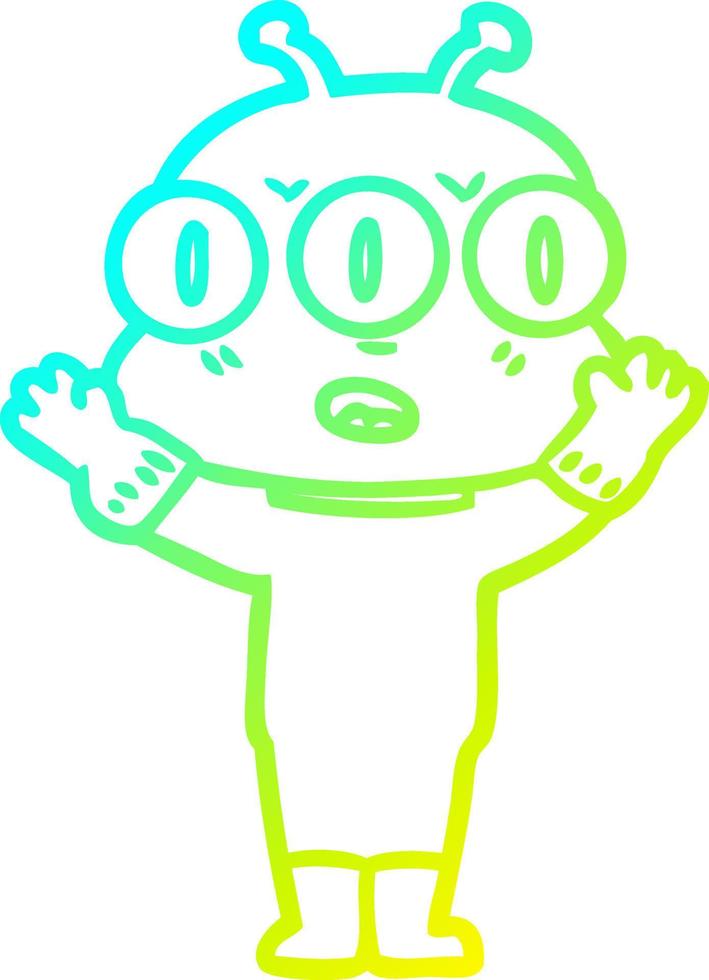 cold gradient line drawing cartoon three eyed alien vector