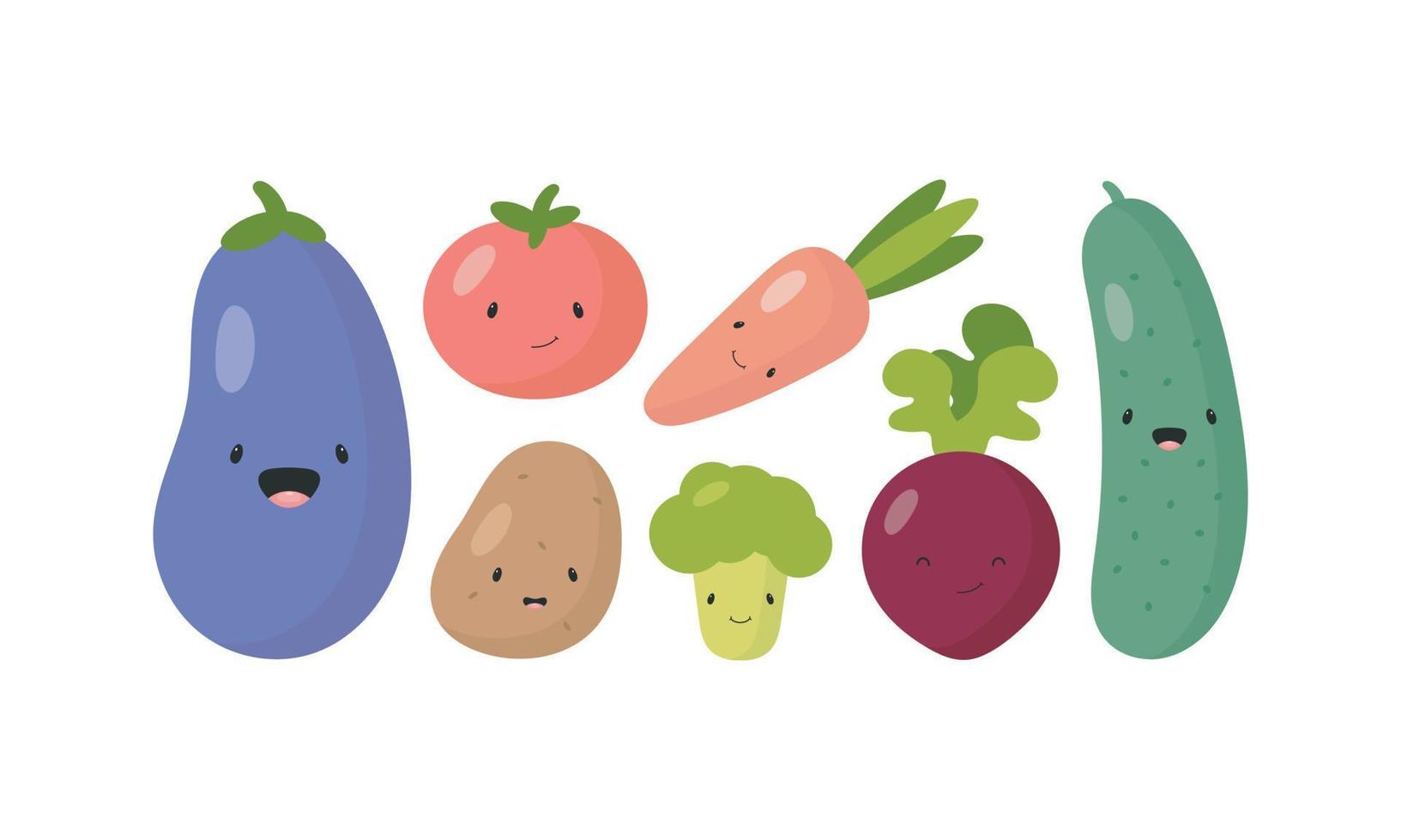 Funny Vegetables characters. Vector illustration in cartoon style. For card, posters, banners, books and print for clothes, t shirt, icons.