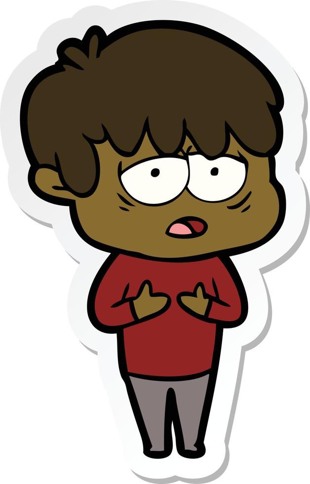 sticker of a cartoon exhausted boy vector