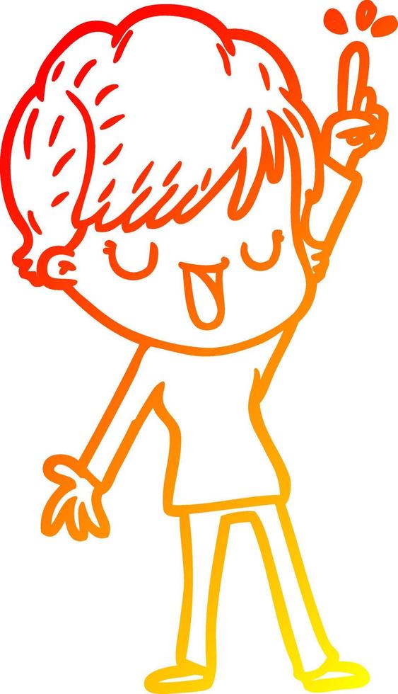 warm gradient line drawing cartoon happy woman vector