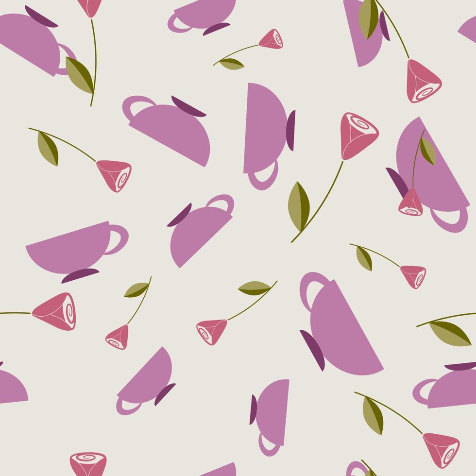 Seamless pattern with cups and roses. Vector. vector