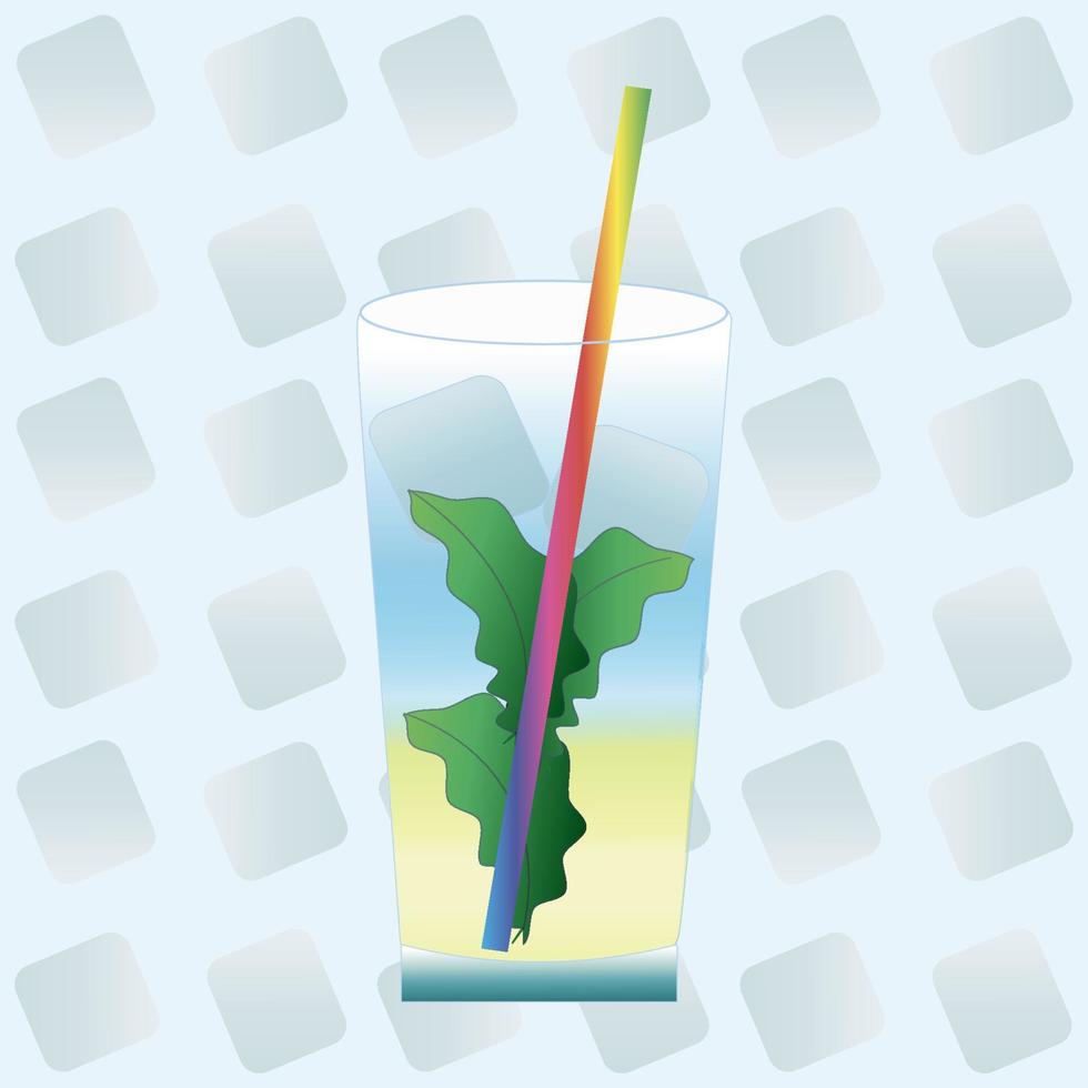 Mojito with mint on a background of ice cubes. vector