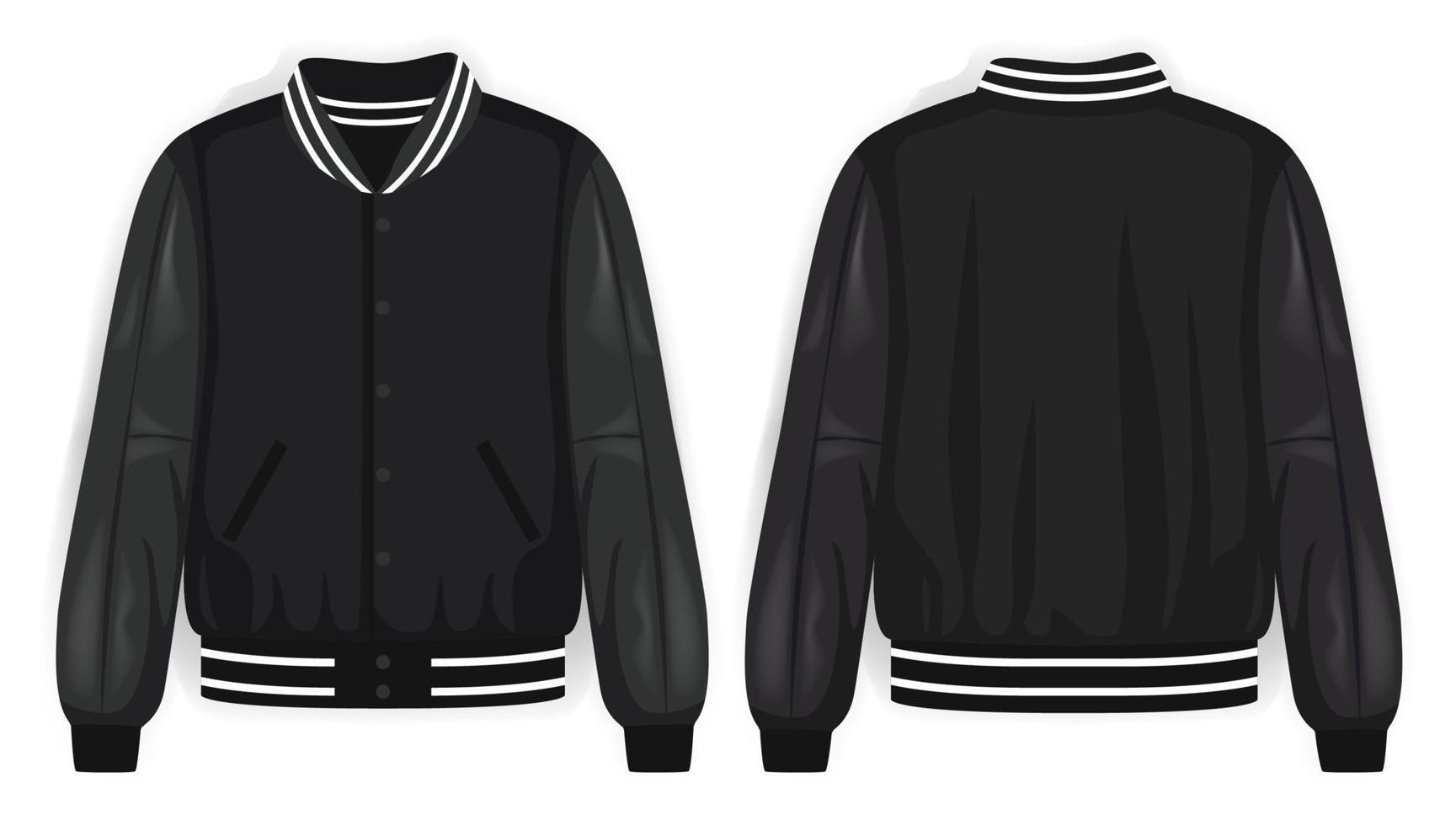 Black varsity jacket front and back view, vector mockup illustration ...