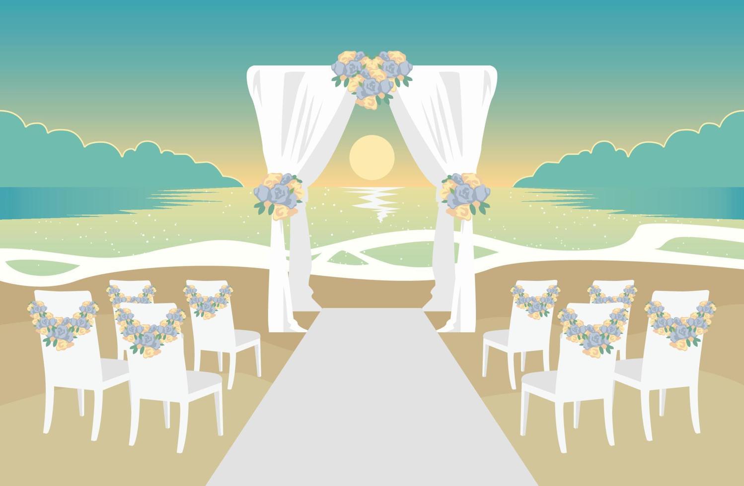 Coloridas decoraciones de arco de boda en la playa ilustración vectorial vector