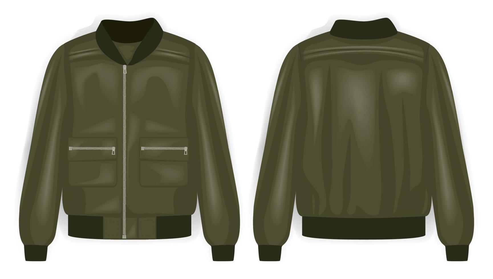 chaqueta de bombardero verde vista delantera y trasera del ejército, ilustración de maqueta vectorial vector