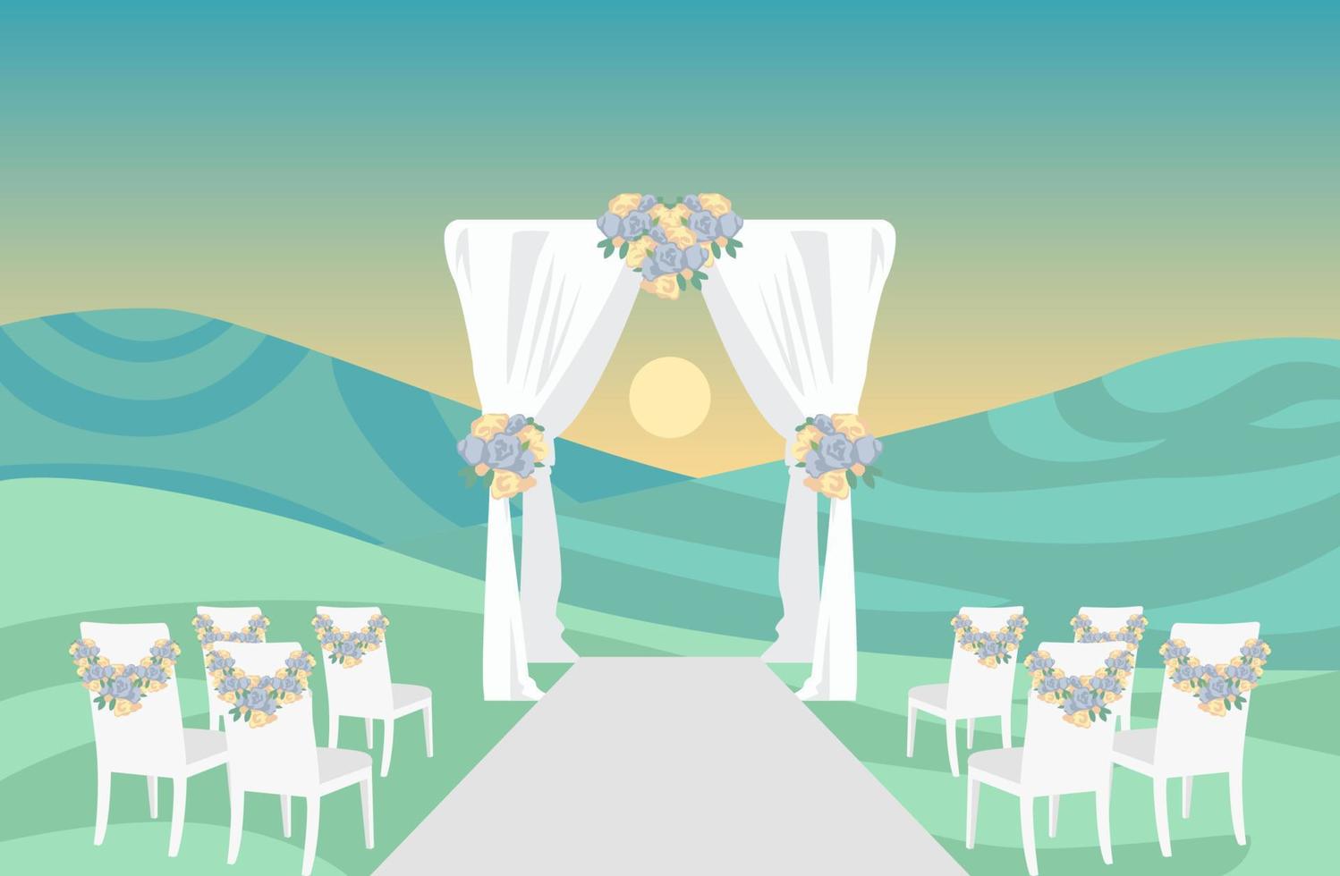Colorida colina jardín boda arco decoraciones vector ilustración