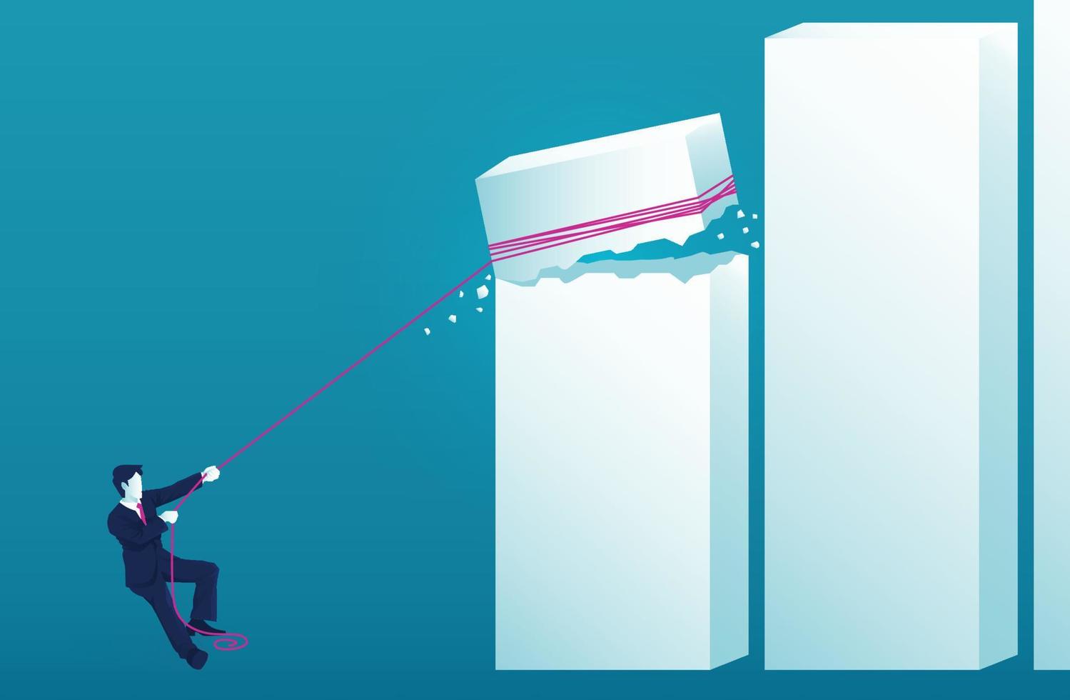 businessman pulling chart graph until broken with rope vector
