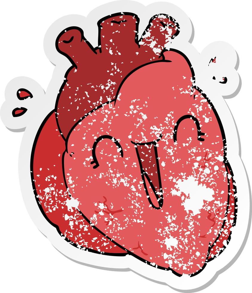 distressed sticker of a cartoon heart laughing vector