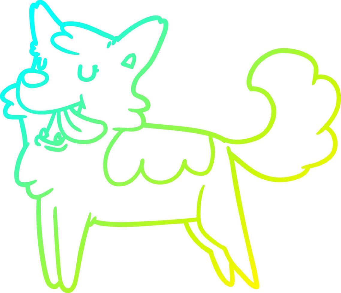 cold gradient line drawing cartoon happy dog vector