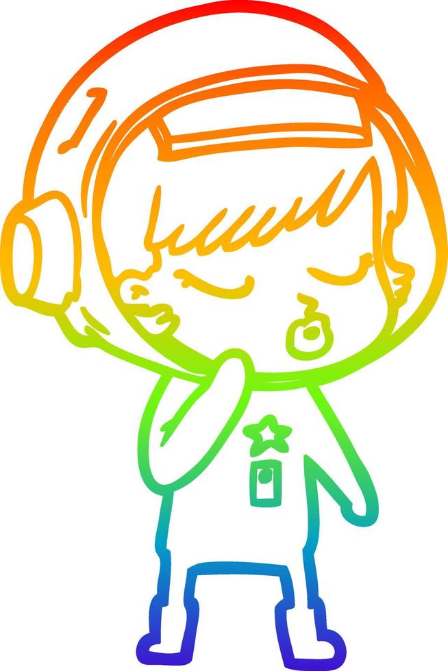rainbow gradient line drawing cartoon pretty astronaut girl vector