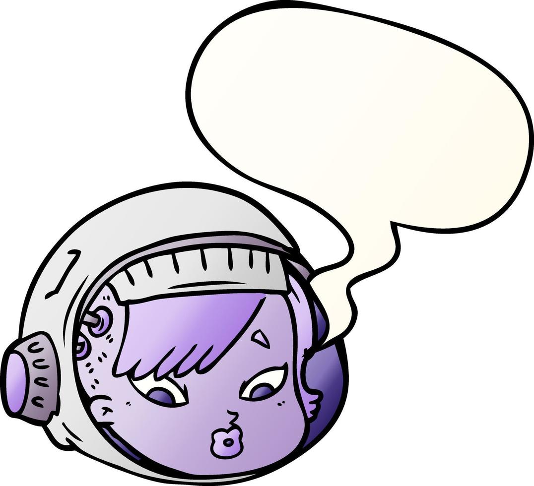 cartoon astronaut face and speech bubble in smooth gradient style vector