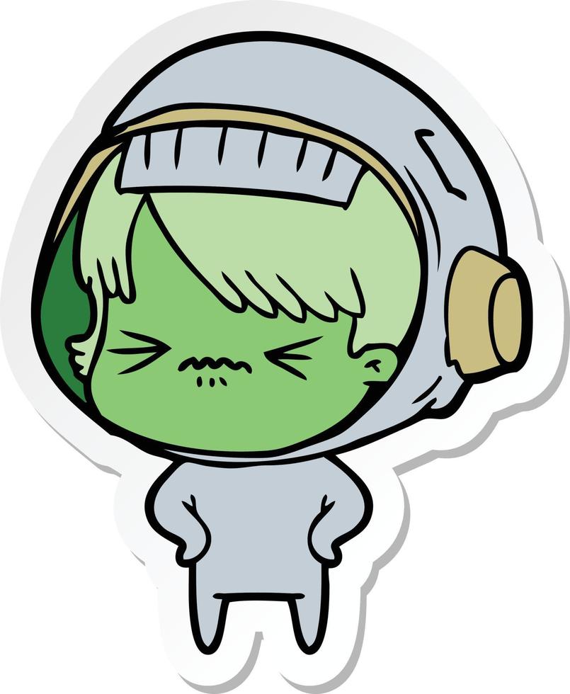 sticker of a angry cartoon space girl with hands on hips vector