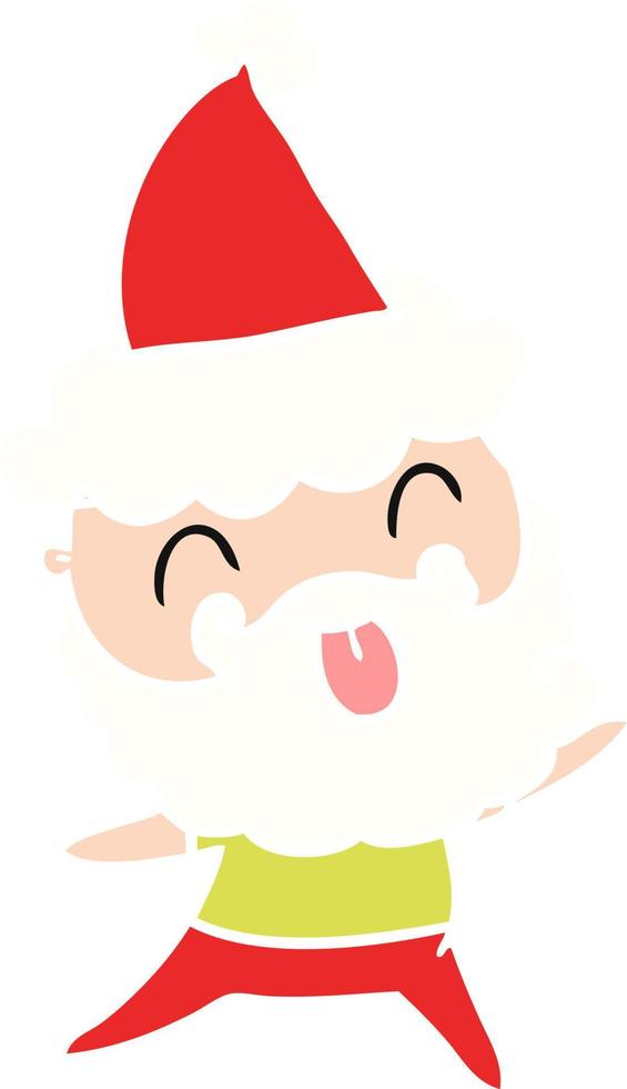 man with beard sticking out tongue wearing santa hat vector