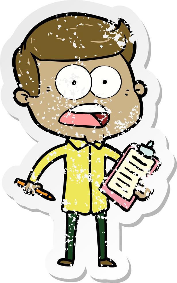 distressed sticker of a cartoon shocked man vector